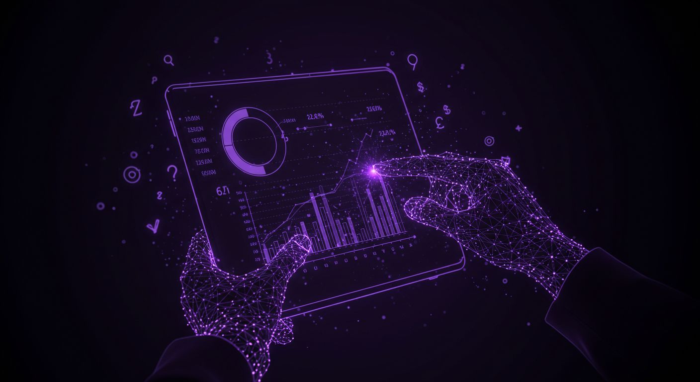 Two hands holding a tablet and reading a report